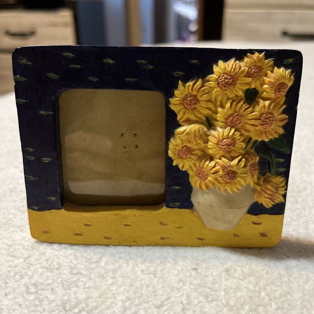 Picture Frame Sunflower Yellow Blue Resin Easel Back Floral Photo Frame 3x4